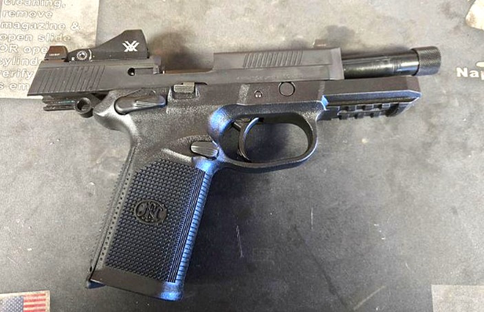 **USED** FN FNX-45 Tactical 45ACP OR Slide w/ Suppressor Height Night Sights, 5" 0.578x28 RH Treaded Barrel, Vortex Viper Red Dot, (2) 15 Rnd Mags w/ hard case