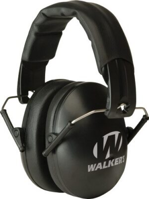 Walker's Game Ear Youth and Women Folding Earmuffs -27dB NRR Passive Protection Padded Headband Soft PVC Earpads Matte Black Finish